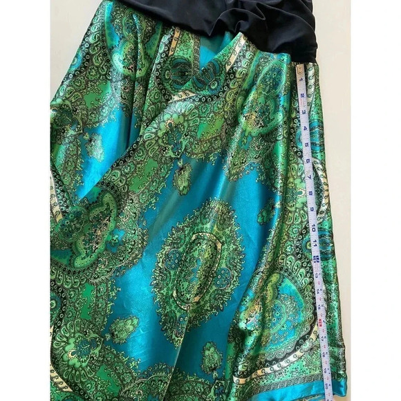 AGB Dress Black Halter Backless Sundress Asymmetrical Green Boho Patten Summer - Picture 12 of 16